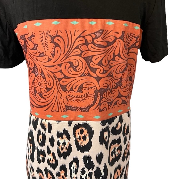 Punchy Western Cheetah Leopard Embroidered Faux Leather Short Sleeve T ShirT - Picture 3 of 8
